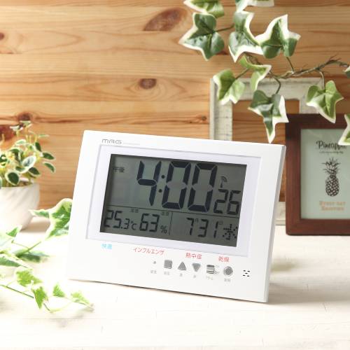 MAG温度湿度計付き電波置掛時計アラート